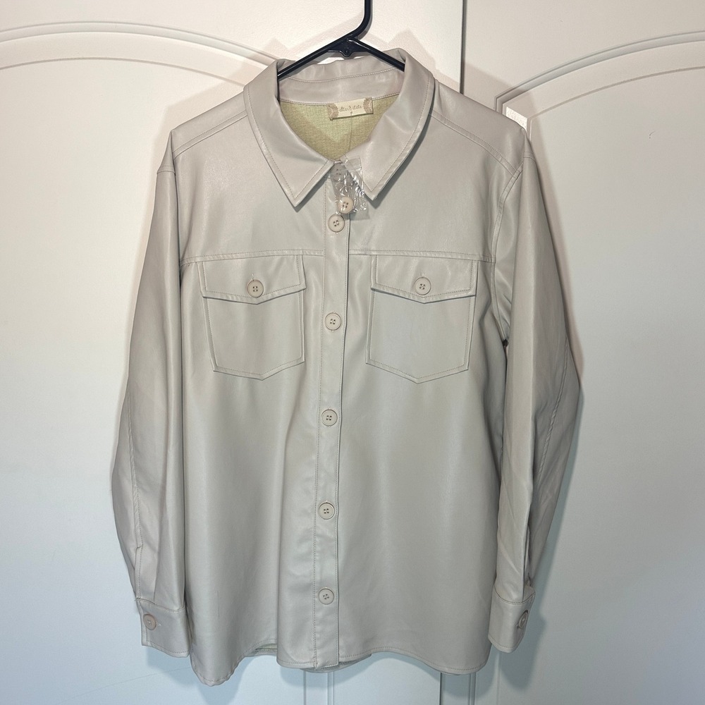NWT Altard State Beige Faux Leather Shirt Jacket‎ Shacket Button Womens Medum